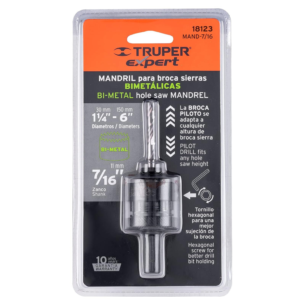 Truper MAND-7/16, Mandril para brocasierras bimetálicas 7/16"