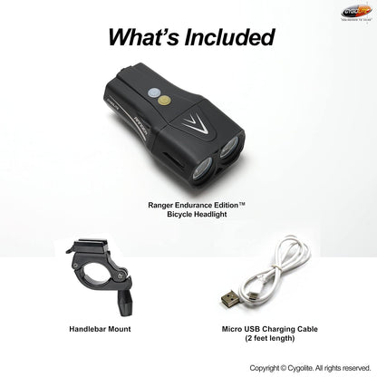 Cygolite Ranger 2000, 1800, 1500 Lumen Endurance Bike Lights - Ultra High Run Time, 9 Light Modes, Fine Tuneable , IP67 Waterproof, USB Rechargeable, Road & Mountain