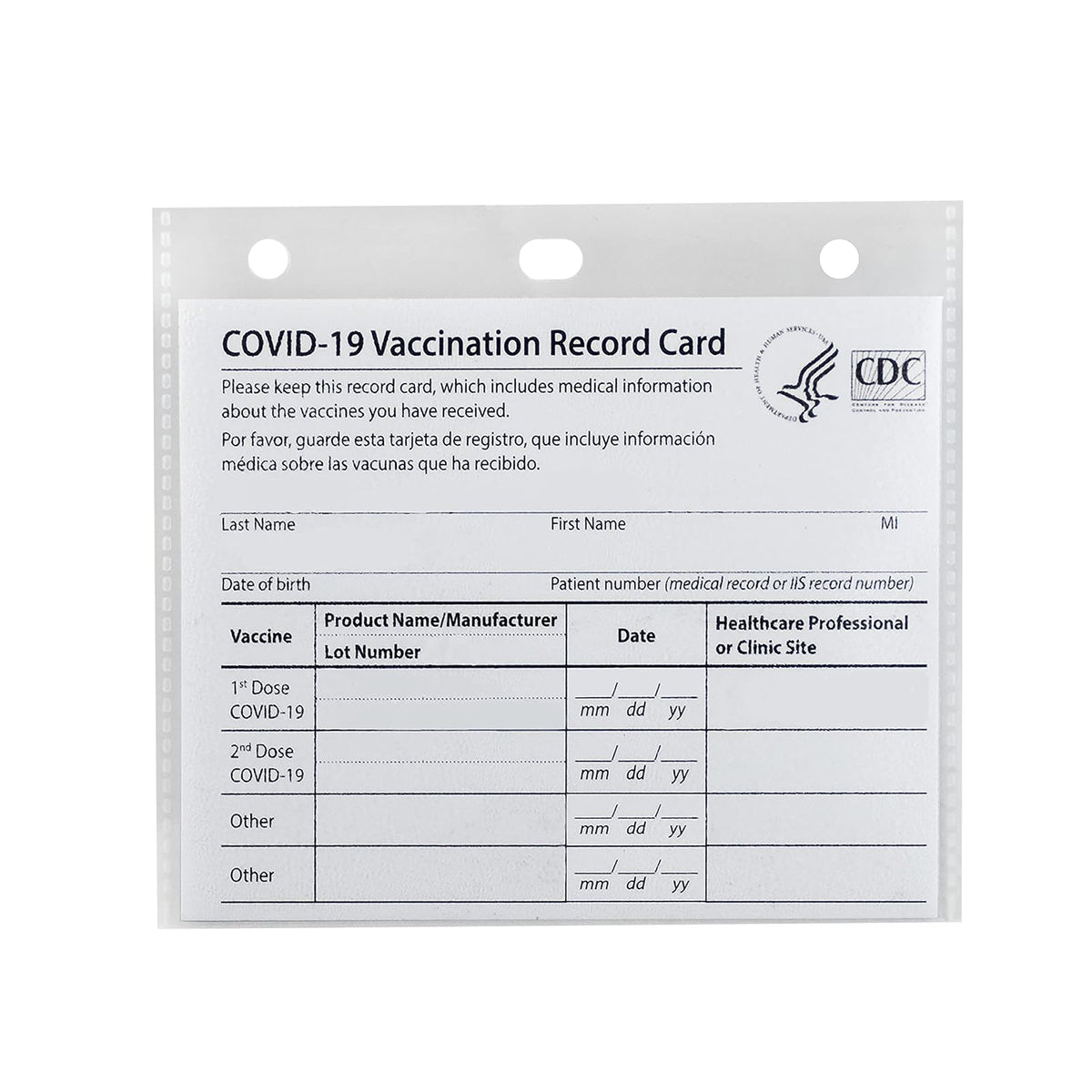 C-Line Portatarjetas de vacunación COVID-19, transparente, 4 x 3 pulgadas, 5/PK (19105)