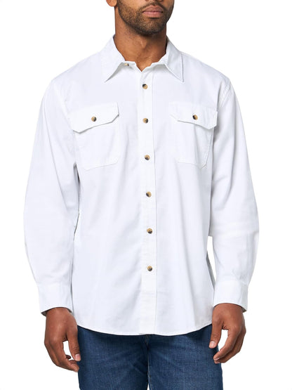 Wrangler Authentics - Camisa clásica de manga larga para hombre | Ajuste relajado, bolsillos dobles en el pecho, puños de botón, forro de cuello trasero de cambray, algodón lavado
