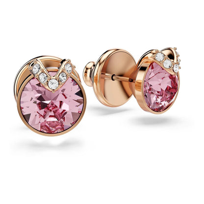 arete Swarovski Bella, corte redondo, pavé, rosa, baño en tono oro rosa