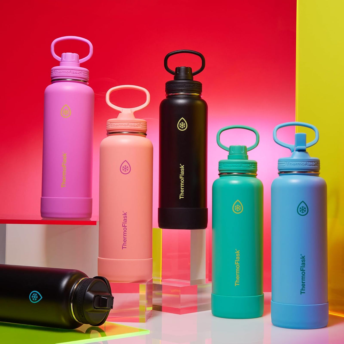 ThermoFlask - Botella de agua de acero inoxidable aislada al aspiradora de doble pared de 40 onzas con tapa de popote, eclipse eléctrico