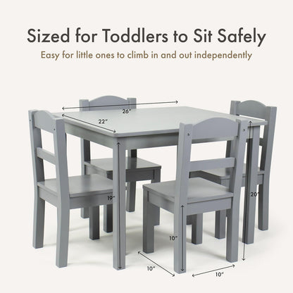Humble Crew Wood - Juego de 4 sillas y Mesa para niños, Color Gris