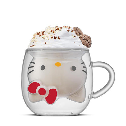 JoyJolt Hello Kitty Taza de café 3D, taza de vidrio de doble pared de 6 onzas con diseño 3D, vaso de chupito de espresso aislado, taza Kawaii Sanrio para café o té de doble tiro, cosas de cocina Hello