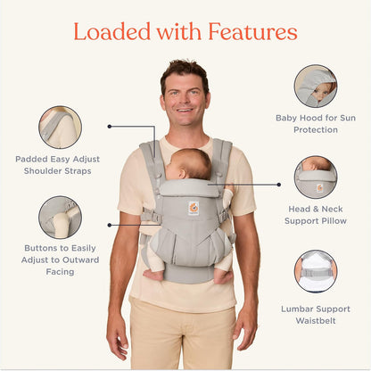 SNUNGPHIR Ergobaby Omni 360 All-Position Baby Carrier for Newborn to Toddler with Lumbar Support (7-45 Pounds), Pearl Grey