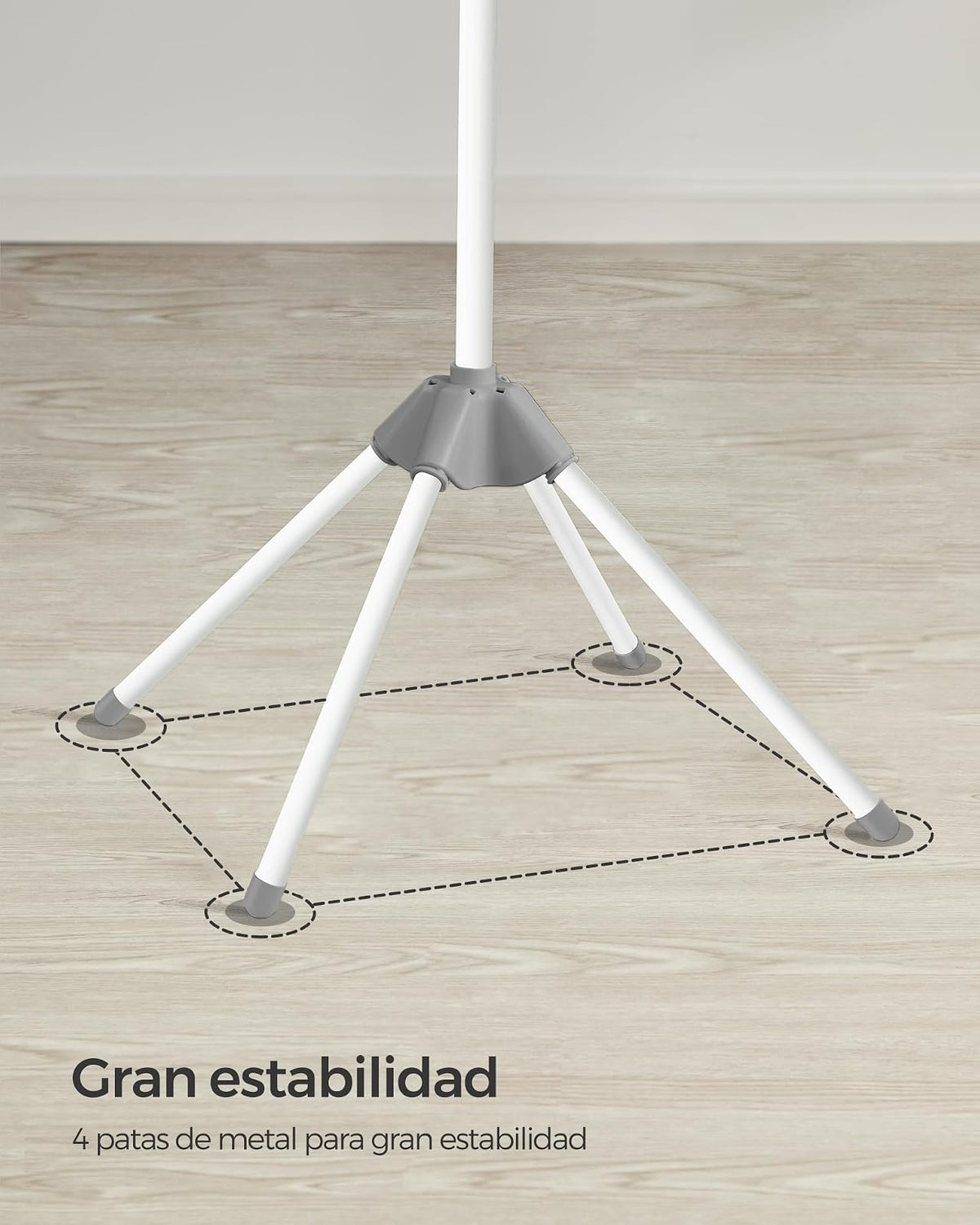 SONGMICS Tendedero de Ropa, Plegable, 3 Brazos Giratorios, Alto 150 cm | Tendedero para Perchas, de Interior, de 4 Patas, Blanco Mate y Gris, Colección BUNJI MLLR510G01