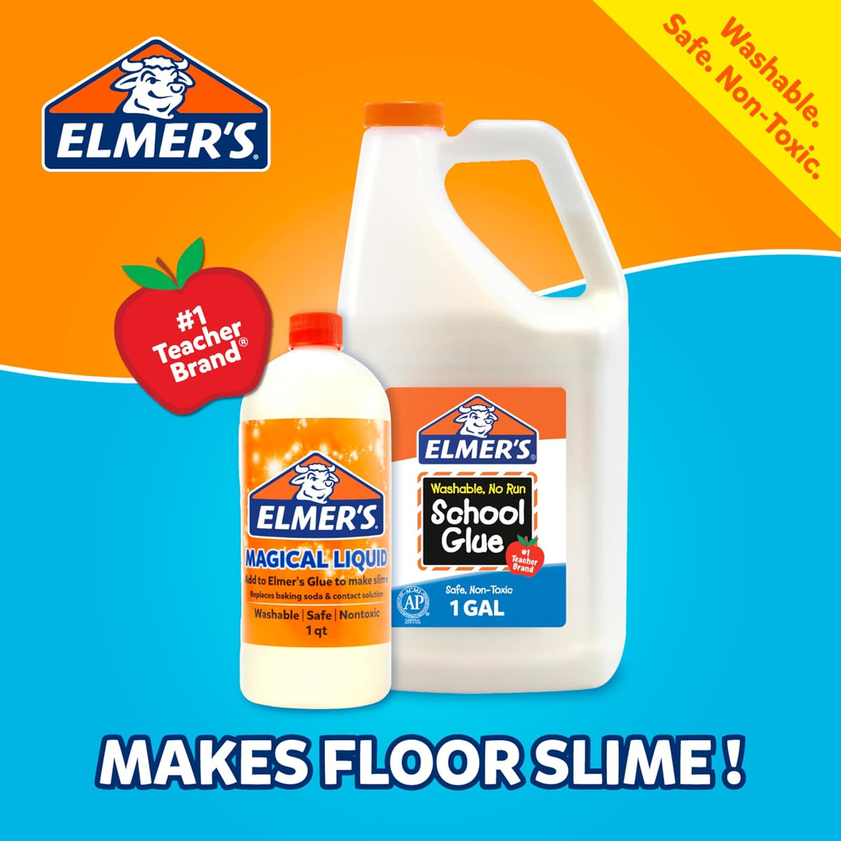 Elmer's Liquid School Glue, Great For Making Slime, White, Washable, 1 Gallon, 2 Count
