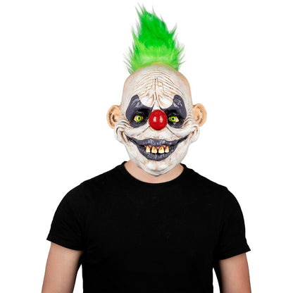 Ghoulish Productions Máscara Clown Zippy de Látex – Payaso de Terror con Cabello Verde y Nariz Roja – Diseño Realista con Detalles Pintados a Mano – Ideal para Halloween, Disfraces y Coleccionistas