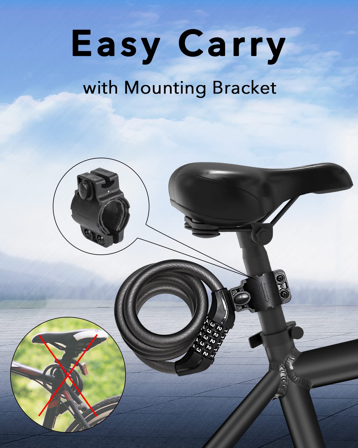 KEYSTP Cable de candado para bicicleta, cable de acero de hasta 15 mm más grueso, candado de bicicleta con combinación reiniciable de 5 dígitos de alta seguridad antirrobo, candado para scooter con s