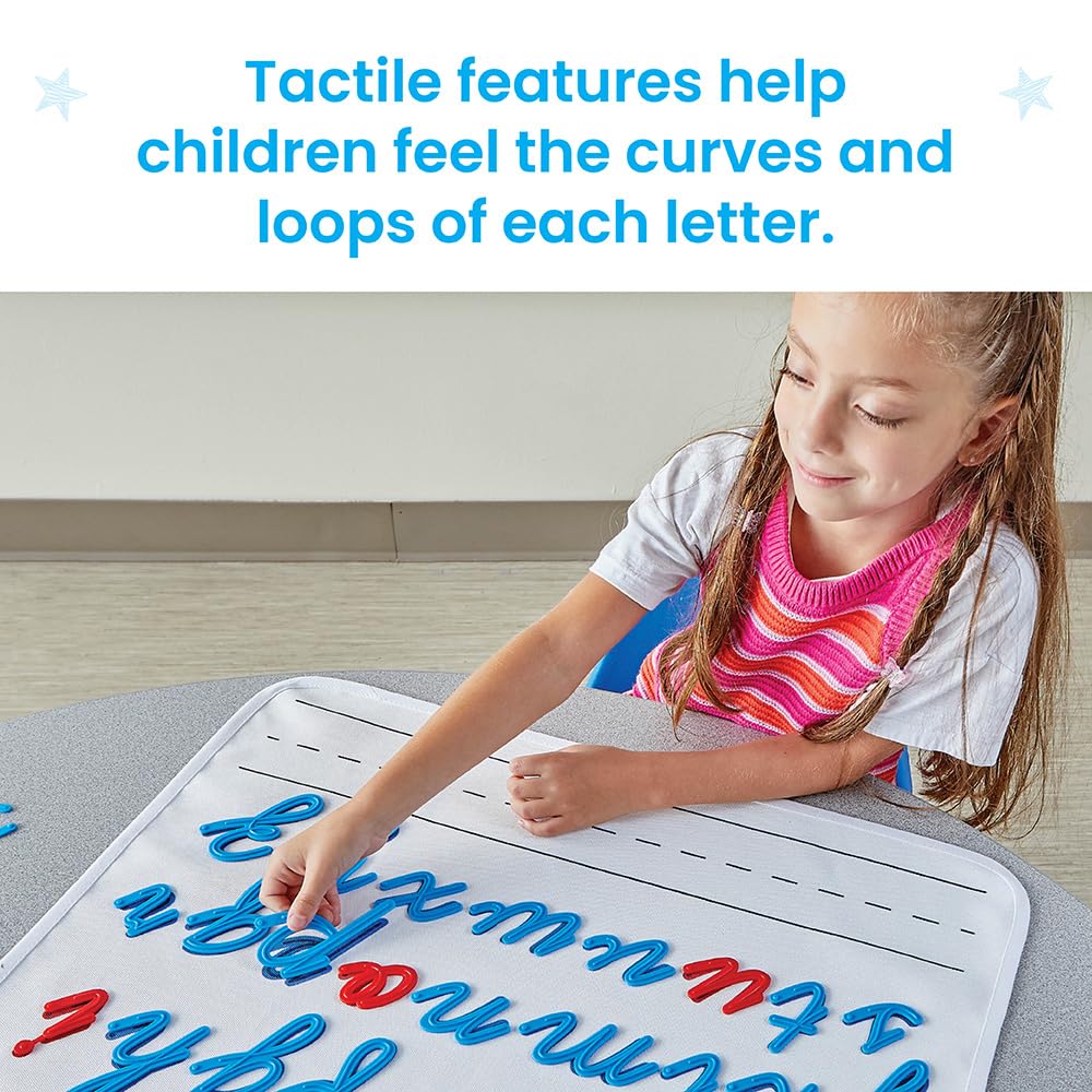 hand2mind Letras cursivas conectadas minúsculas, trazado táctil de letras, práctica de escritura cursiva del alfabeto, actividades de motricidad fina, suministros para educación en casa, manipulativos