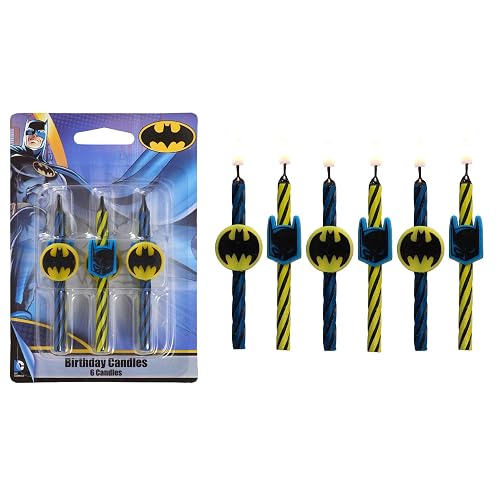 Batman™ - Velas de cumpleaños para tartas, 6 velas de cumpleaños para decoración de pasteles, velas de rayas negras, amarillas y rojas, adornos para tartas para fiesta de Batman