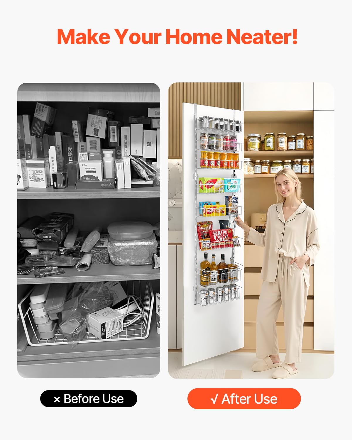 VEVOR Estante de Almacenamiento para Colgar Puerta 8 Niveles Organizador de despensa para puerta 42 x 18 x 164 cm Estante de Especias Colgante de Acero para Hogar, Cocina, Lavadero, Baño, Blanco