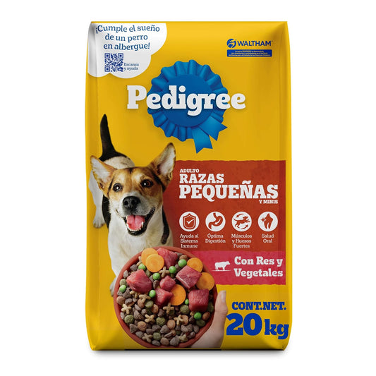 Pedigree - Croquetas para Perro Adulto 20 kg, con Res y Vegetales, Razas Pequeñas, con Proteína, Fibra y Antioxidantes
