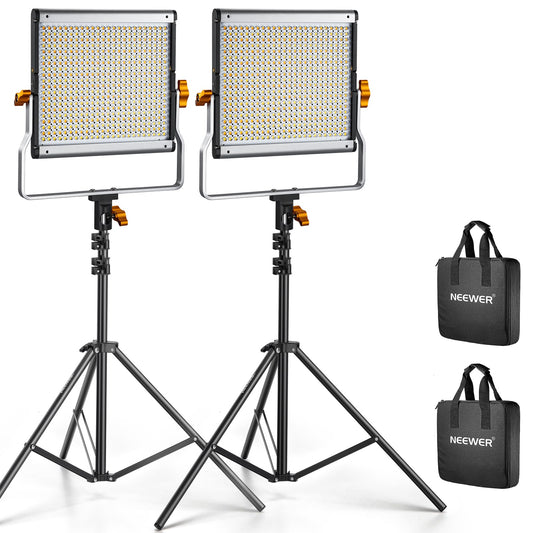 NEEWER Kit 2 Luces LED de Video 480 Bi Color Regulables, 3200K-5600K | CRI96+, Panel LED con Soporte u, Trípode 75", para YouTube, Grabación, Estudio, Fotografía, Streaming y Luz Principal