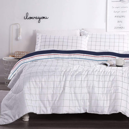 POLO ONE BY INBED Edredón Azules, Grises y Blancos 3 Piezas + Cojín, Diseño Julek Matrimonial