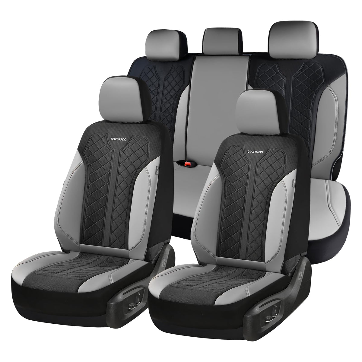 Coverado - Juego Completo de Fundas de Asiento para automóvil, Fundas de Asiento de automóvil, Fundas de Asiento de Piel, diseño de Malla, Protectores de Asiento de Conductor Negro, Ajuste Universal