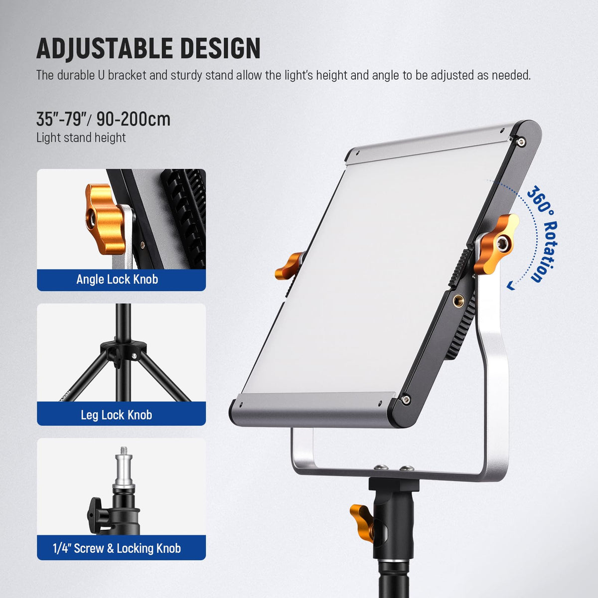 NEEWER Kit 2 Luces LED de Video 480 Bi Color Regulables, 3200K-5600K | CRI96+, Panel LED con Soporte u, Trípode 75", para YouTube, Grabación, Estudio, Fotografía, Streaming y Luz Principal
