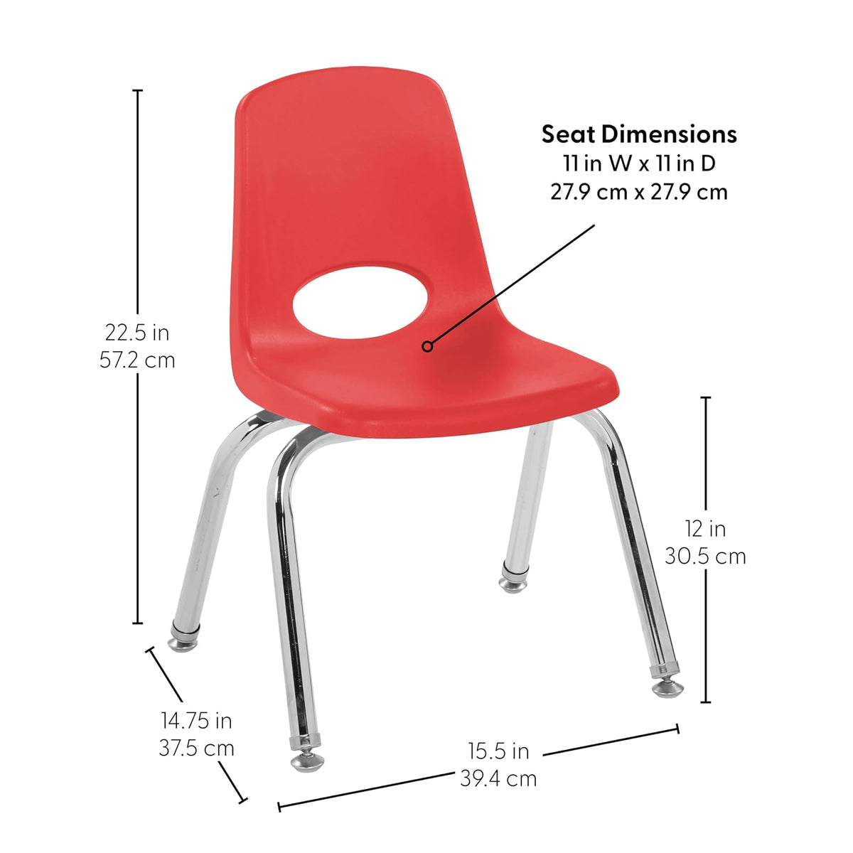 Silla de escuela apilable, sillas apilables para estudiantes con patas de acero chapado en cromo, deslizadores giratorios, Rojo, 30,48cm