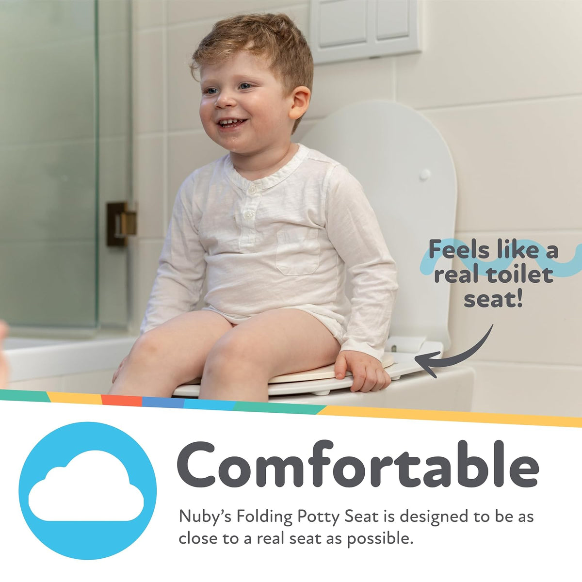 Nuby - Asiento plegable para orinal y bolsa – Esencial de viaje para niños pequeños – Asiento de inodoro de viaje para niños pequeños de 18 meses – | 18+ Meses-Blanco