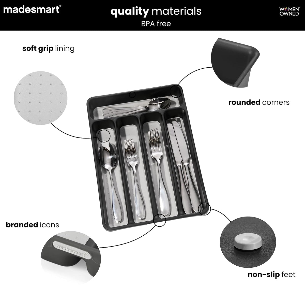 madesmart Classic Mini cubiertos bandeja, Granite, 1