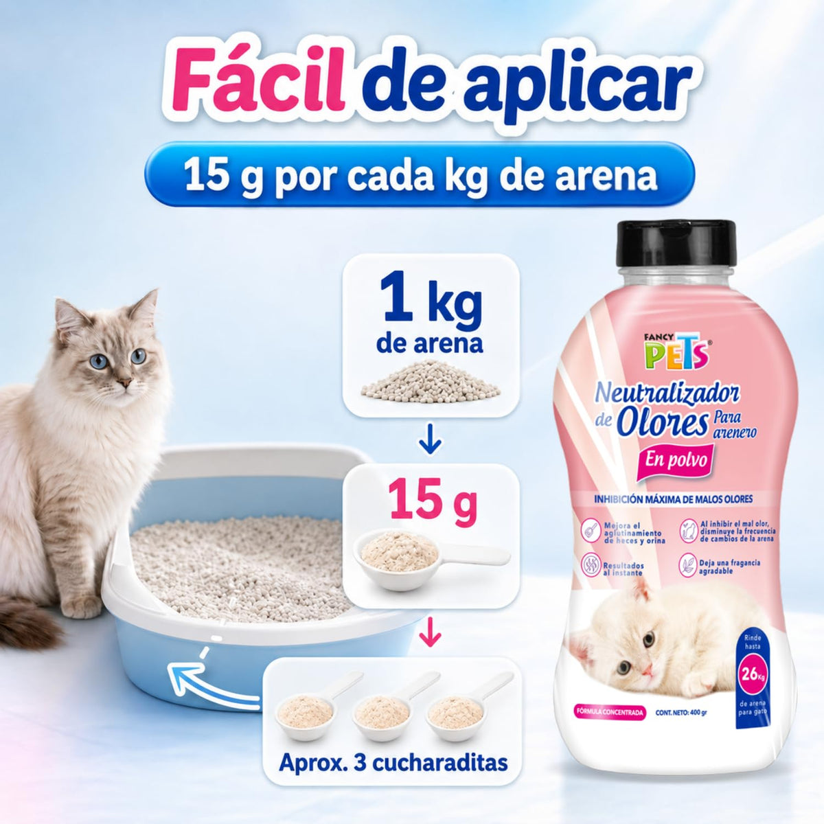 Fancy Pets Neutralizador de Olores en Polvo para Arenero para Gato 400g