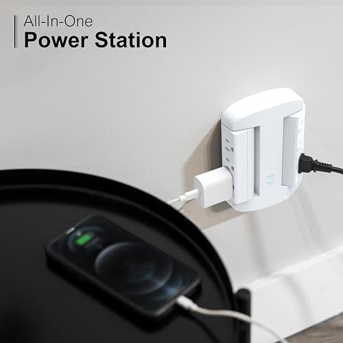 GE Extensor de 6 Enchufes, Protector contra Sobretensiones, Acceso Lateral Giratorio, Adaptador de Enchufe de Pared, 3 Clavijas, 980 Joules, Certificado ETL, Blanco, 81781