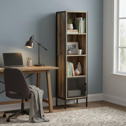 LÖSEN Gabinete de Estilo Industrial con Puerta de Alambre de Púas y 4 Compartimentos de Almacenamiento para Sala Estudio