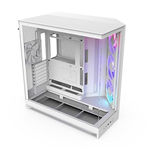 NZXT Gabinete H9 Flow RGB Blanco – ATX, Diseño Elegante con RGB, Paneles de Cristal, USB 3.2 Tipo A y Tipo C