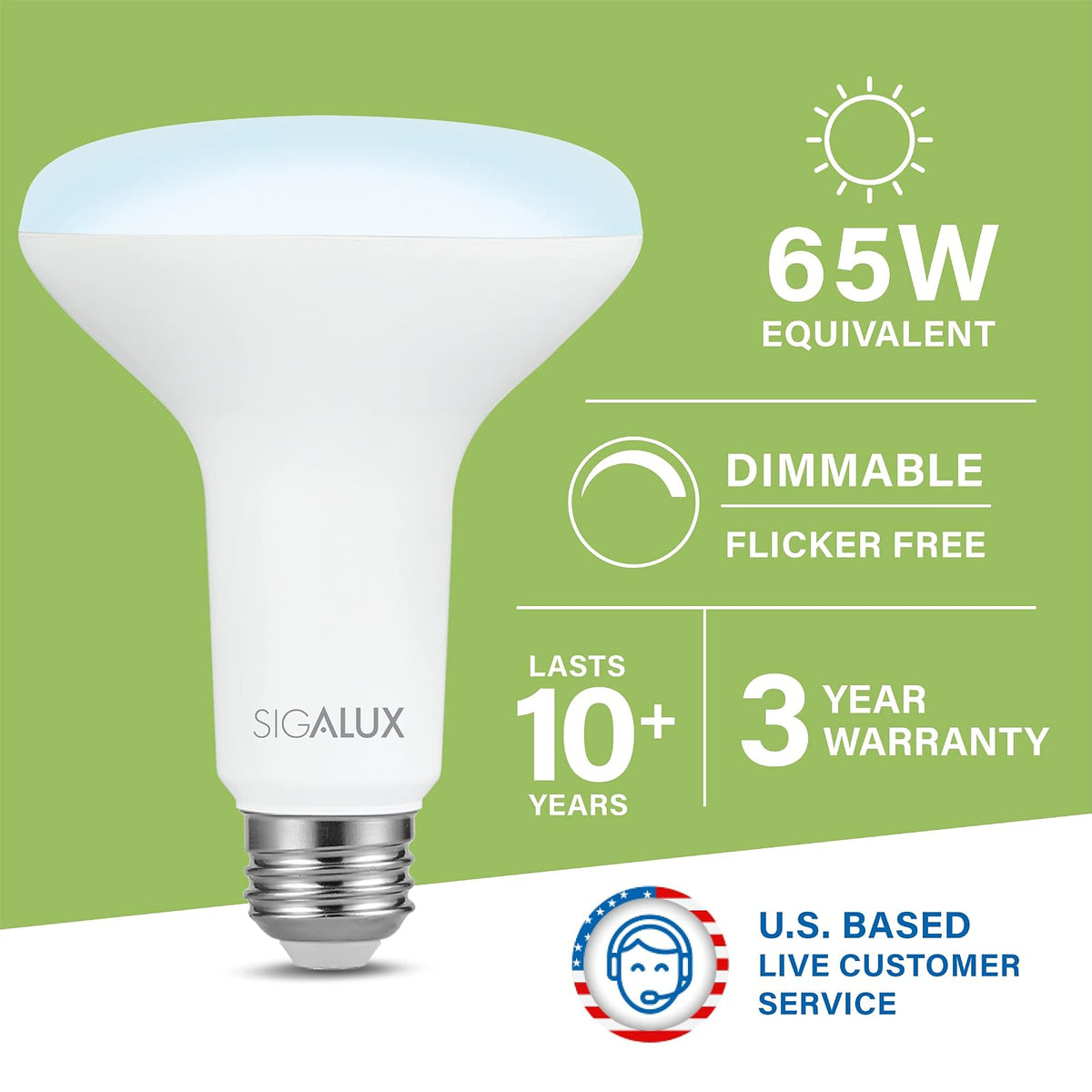 Sigalux - Luces LED de inundación para interiores, foco LED BR30 equivalente a 65 W, foco empotrable regulable de 650 lm, 5000 K, bombillas abultadas con base E26 UL
