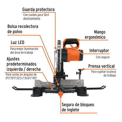 Truper SINCO-10-3, Sierra de inglete 10" compuesta 1800 W, 127 V / 60 Hz