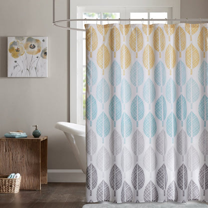 Madison Park Essentials Central Park Design - Cortinas de Ducha Modernas, botánicas, Casuales, para baño, 72 x 72 cm, Color Amarillo/Aguamarina, 72 x 72 cm