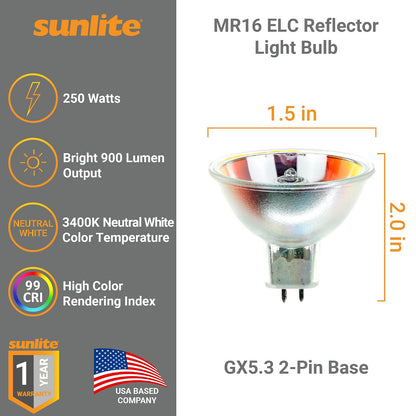 Sunlite ELC 250W/MR16/24V/CL/GX5.3 250-watt 24-volt Bi-Pin Based Stage and Studio MR16 Bulb, Clear