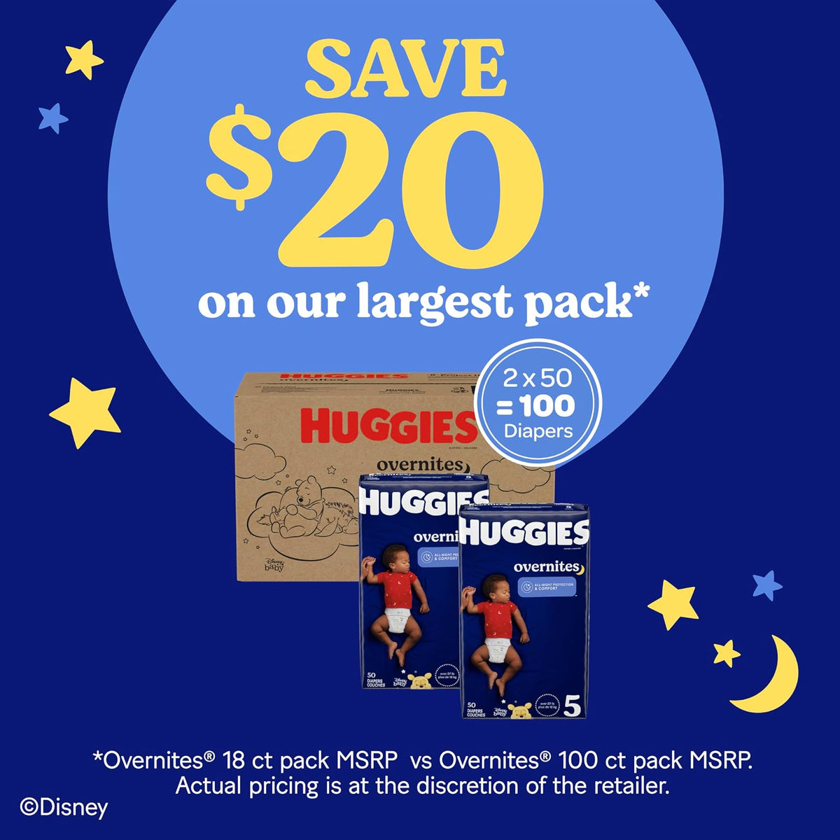 Pañales de bebé nocturnos tamaño 5, 50 unidades, Huggies Overnites