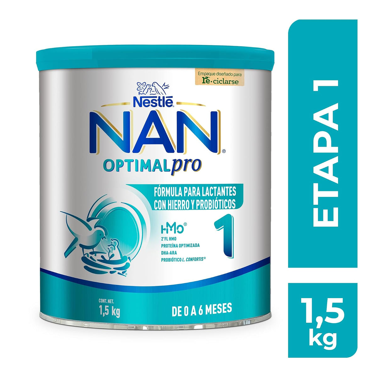 NAN 1 Optimal Pro Fórmula Para Lactantes a Base de Leche Etapa1 Lata 1.5 Kg