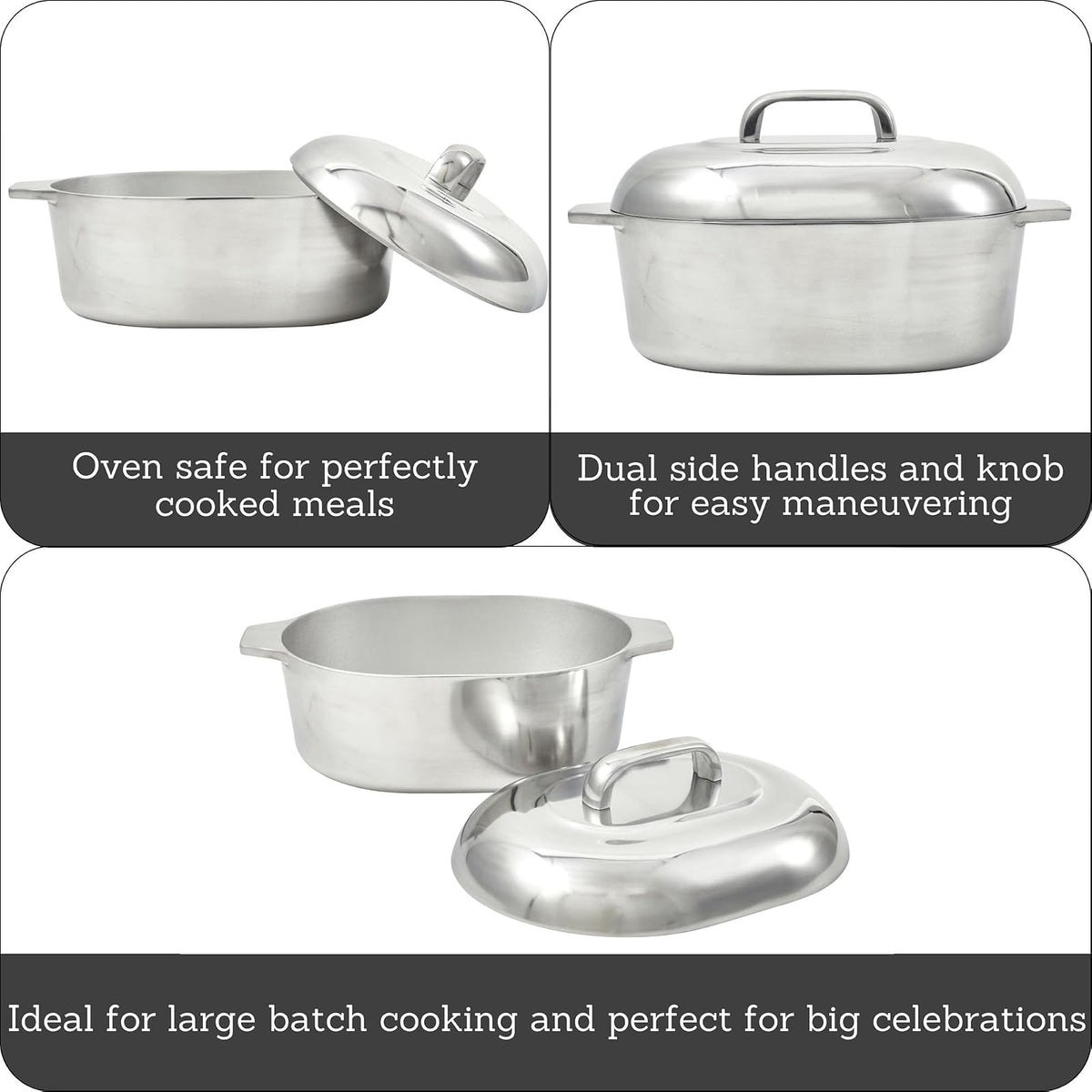 IMUSA - Asador ovalado de aluminio fundido de 13" H. con tapa