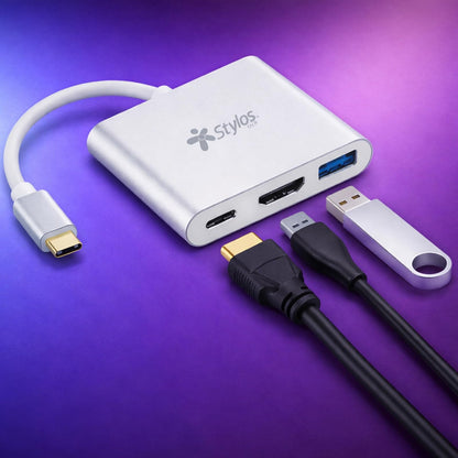 Hub 3 en 1 Adaptador Tipo C a HDMI, USB y Tipo C Stylos Tech