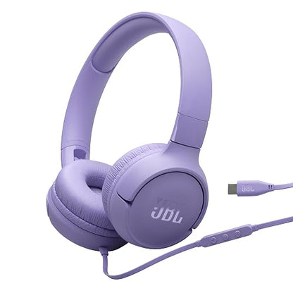 JBL Tune 520C USB-C - Auriculares en la Oreja con Cable de Alta resolución, Color Morado