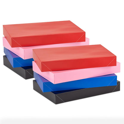 Hallmark - Cajas de regalo medianas de 14 pulgadas con tapas (8 cajas, 2 de cada uno de 4 diseños: rojo, rosa, azul, negro) para cumpleaños, baby shower, día de San Valentín, día de la madre, día del padre