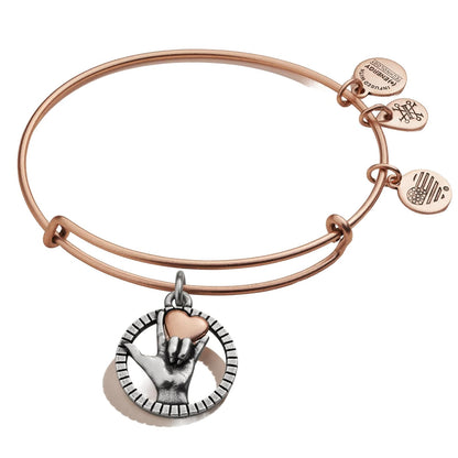 Alex and Ani Pulsera de dos tonos con lenguaje de signos de amor