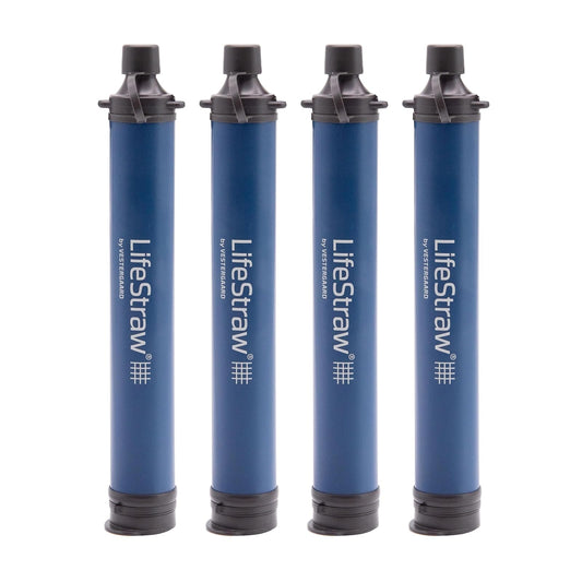 LifeStraw - Filtro de agua personal para senderismo, camping, viajes, preparación de emergencia y alivio de desastres, paquete de 4, azul marino