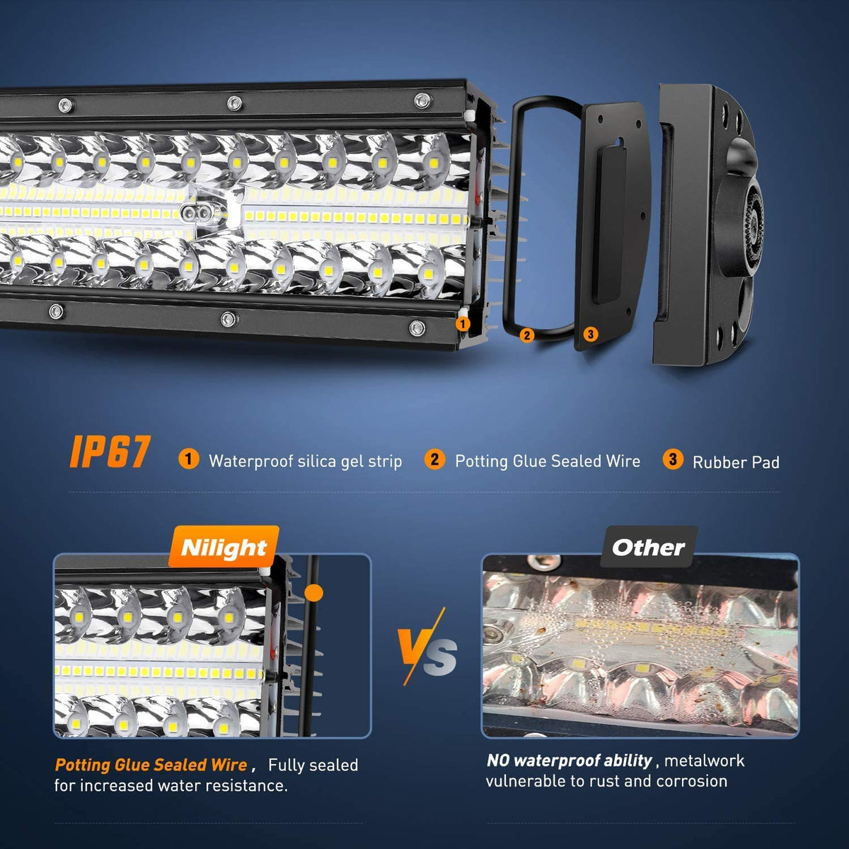 Nilight - Barra de luces LED de 22 pulgadas y 480 W, triple fila, combinación de puntos de inundación, impermeable, iluminación para conducir fuera de carretera con arnés de cableado todoterreno para barcos, camionetas, SUV, ATV UTV, 2 años de garantía