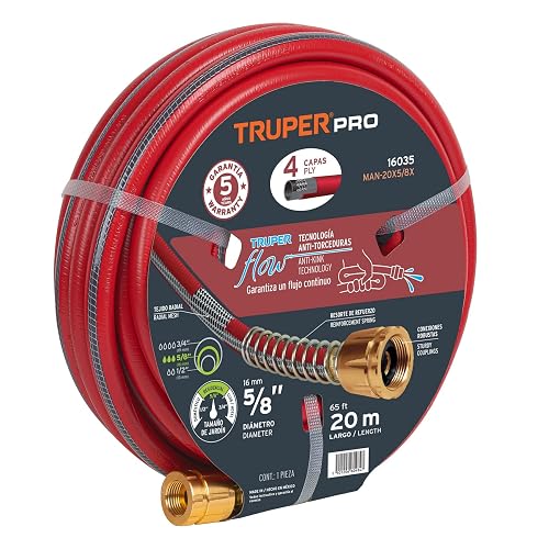 Truper MAN-20X5/8X, Manguera 5/8", super reforzada 4 capas, conexiones metal, 20m