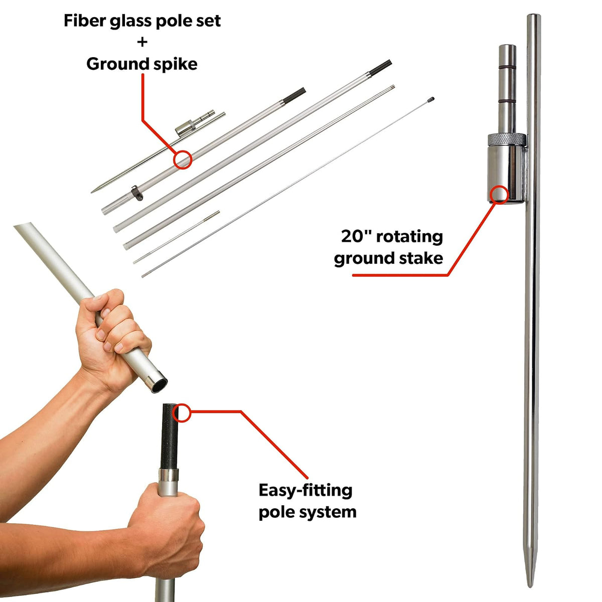 LookOurWay Kit de mástil de Bandera de Plumas – Kit de mástil de Bandera Swooper de 13 pies de Alto con Punta giratoria del Piso, Poste de Bandera para Banderas publicitarias Exteriores en Forma de