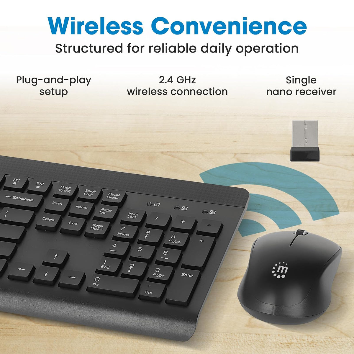 Kit de Teclado y Mouse óptico inalámbricos 2.4G Negro