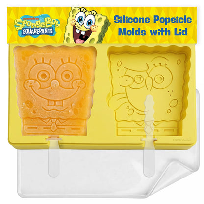 Nickelodeon - Moldes de silicona para paletas con tapa, compacto sin BPA, con Bob Esponja, moldes flexibles para helados y palos, aptos para lavaplatos, juego de 2 moldes para golosinas congeladas