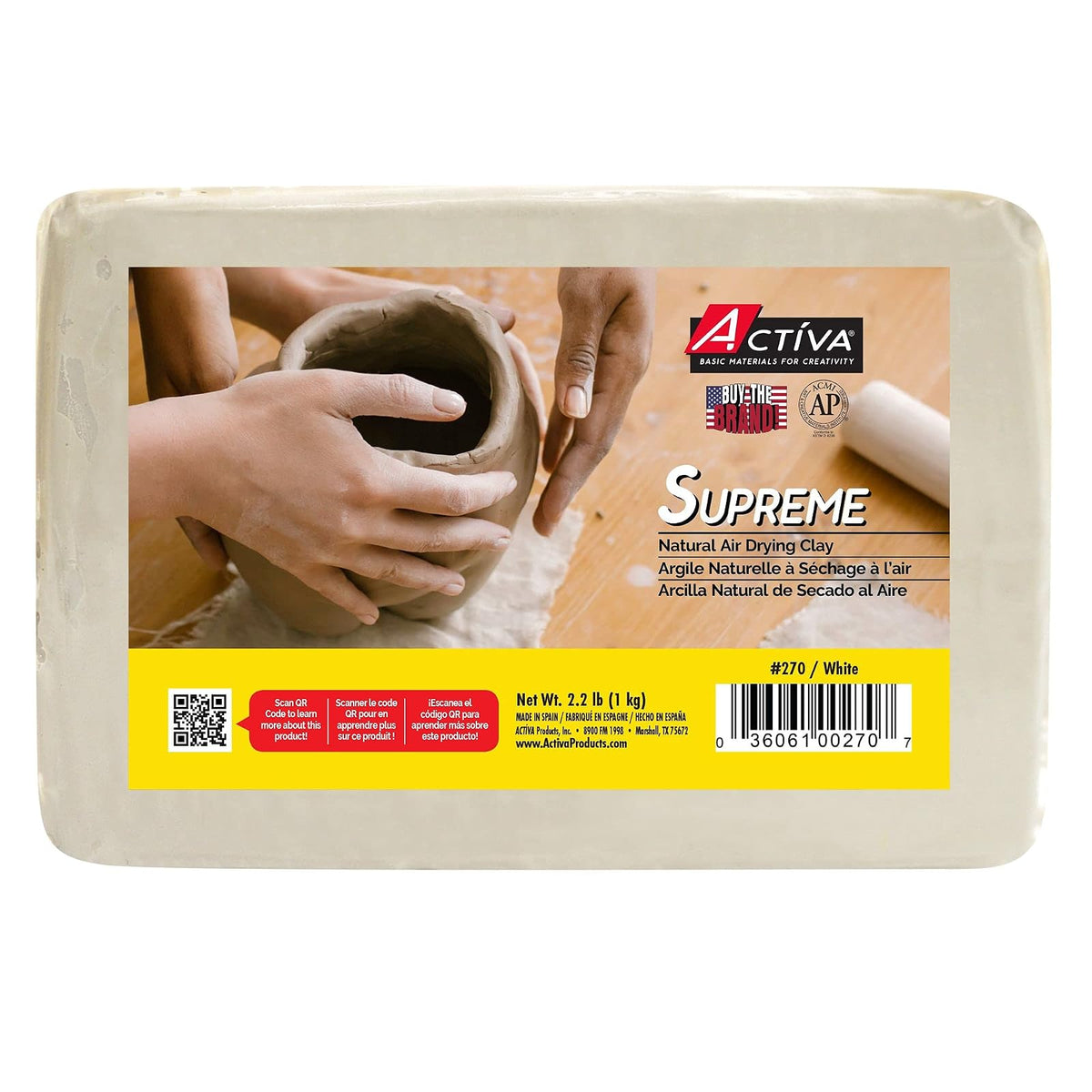 ACTIVA Supreme Arcilla de Modelado Seca al Aire, Terracota 1.36 kg - 2.2 Pounds - Blanco