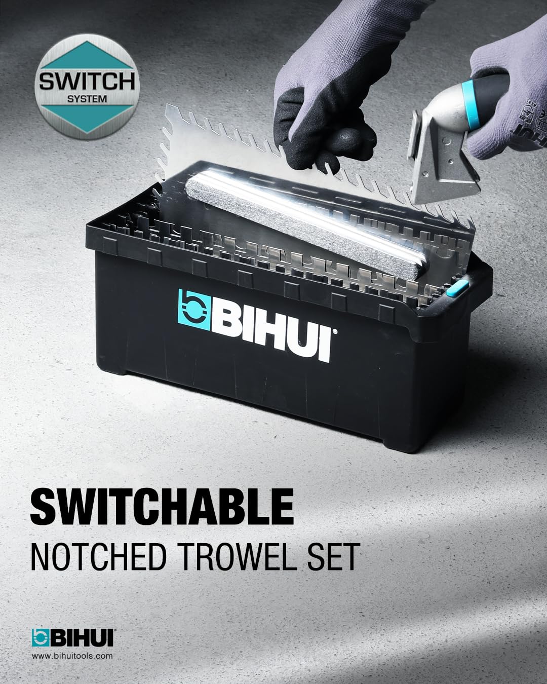 BIHUI Juego de Llanas Dentadas Intercambiables con 7 Cuchillas de Acero Inoxidable - 6x6 8x8 10x10 12x12 10x20 U y Tigre