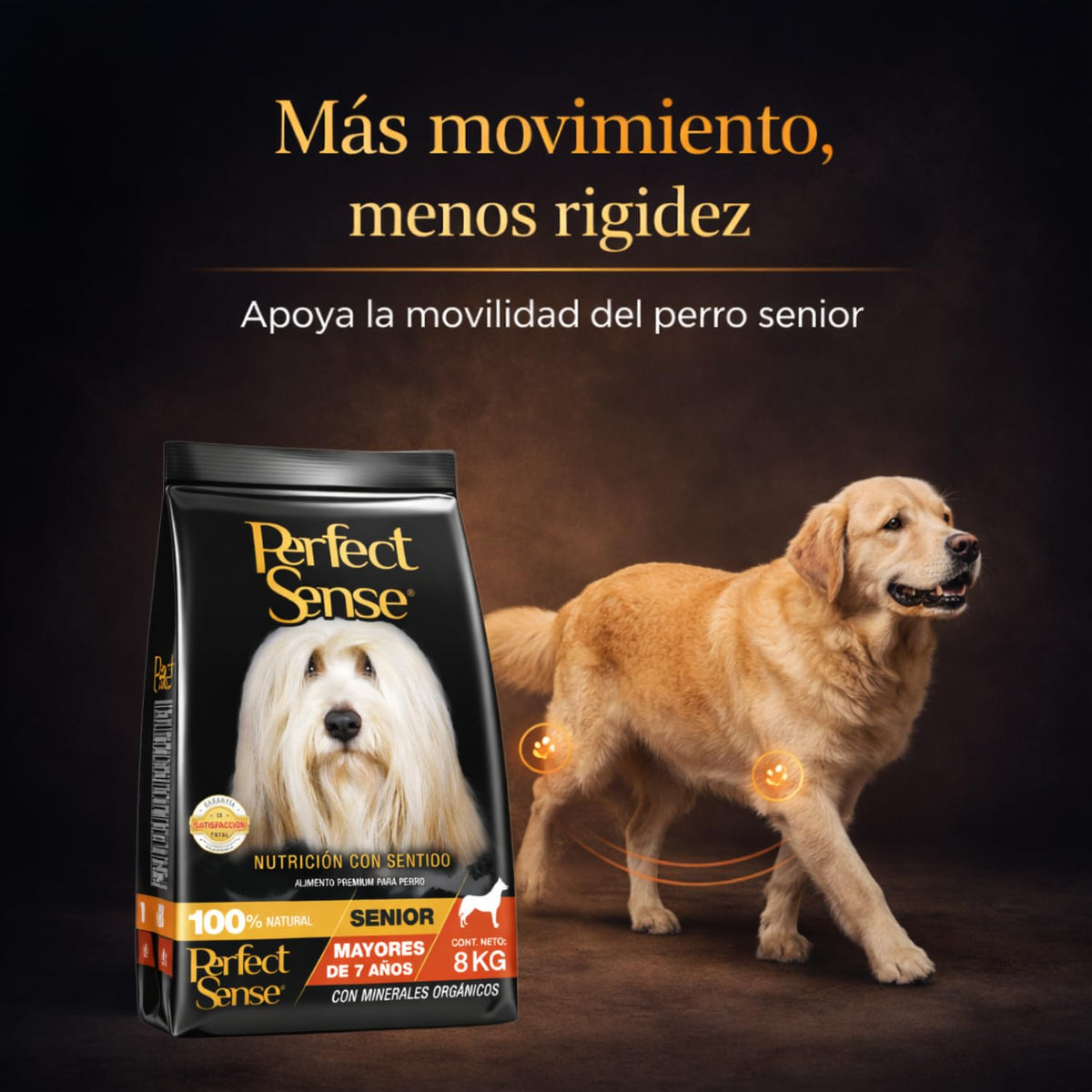 Perfect Sense Alimento Premium para Perros Senior Adultos 8 kg – Fórmula Natural para Salud Articular y Masa Muscular – Croquetas Pequeñas y Sabrosas
