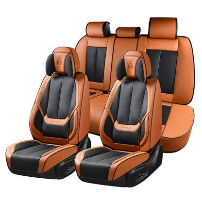 Coverado - Juego Completo de Fundas universales de Asiento para Coches, Fundas universales de 5 Asientos, Impermeables, de Piel de napa con Almohada para la Cabeza, Protectores de automóvil para la - A-Black &Brown (Pillow) - Conjunto completo