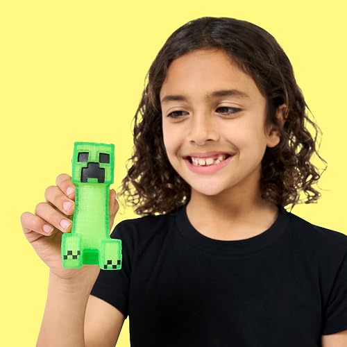 Heroes of Goo Jit Zu - Minecraft Creeper Super Suave con Relleno - Figura Elástica Estirable para Niños, Juguete Interactivo Original Bandai, Enredadera de Minecraft con Efecto Crunchy